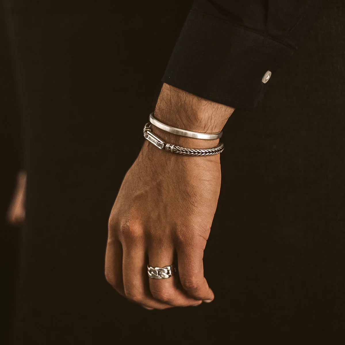 Noor - Brushed Silver Bangle Bracelet 5mm - Image 6