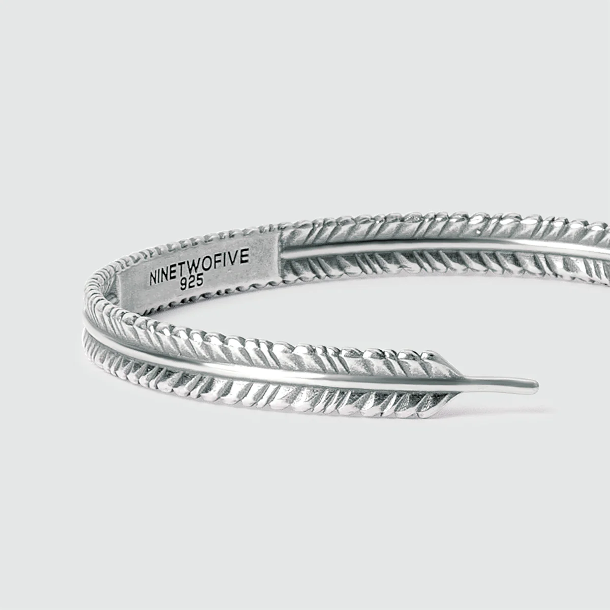 Zahir - Thin Sterling Silver Feather Bangle 6mm - Image 7